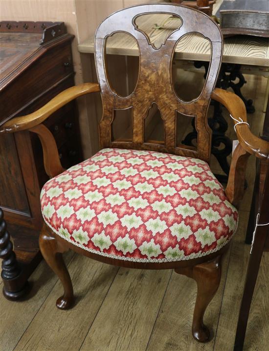 A George I style walnut elbow chair